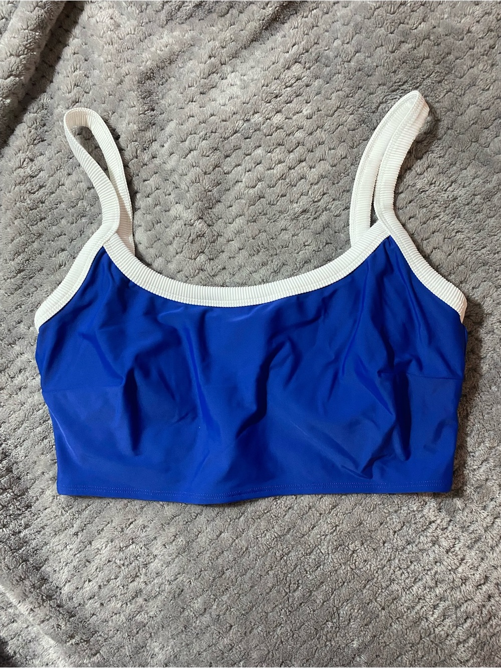 Aerie Royal Blue Longline Scoop Neck Bikini Swim Top White Trim Contrast Large